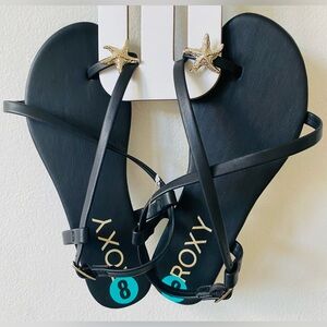 NWT Roxy Black Sandal with Gold Starfish Accent 8